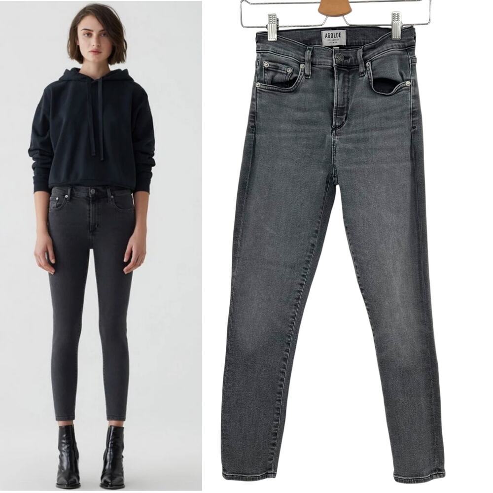Agolde Sophie Skinny Jeans High‎ Rise Crop Demo Wash Denim Gray Size 25
